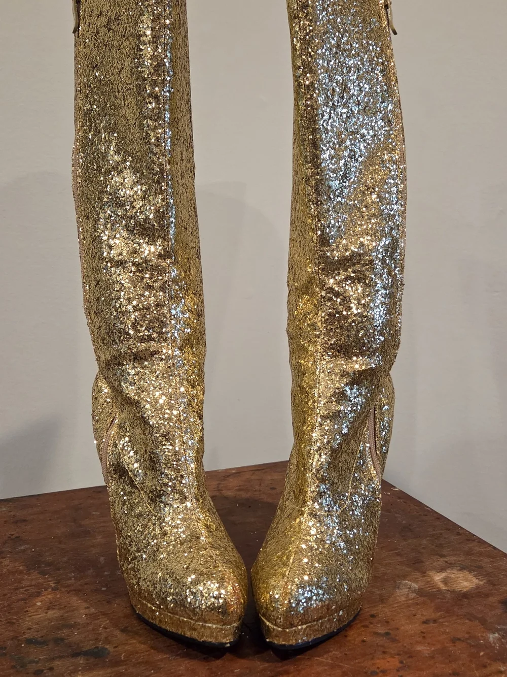 Ellie Gold Glitter Over-the-Knee Stiletto Boots
